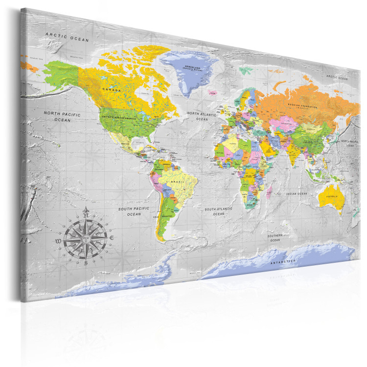 Canvas Print Direction of Travel (1-part) - Gray-Toned World Map with Inscriptions 95957 additionalImage 2