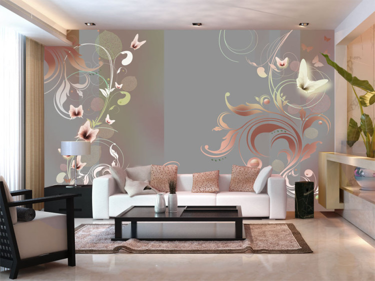 Wall Mural Composition with neutral colours - ornaments with floral patterns 97157