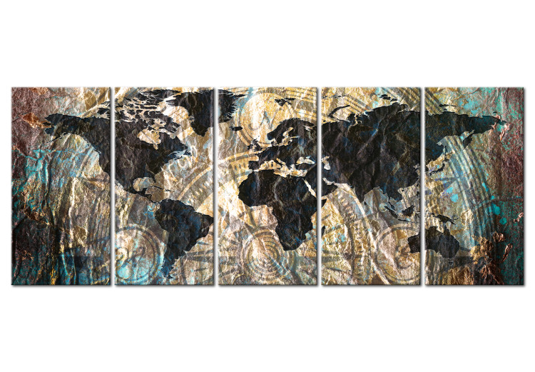 Canvas Print Cutout Continents (5-piece) - Unusual World Map with Compass 105767