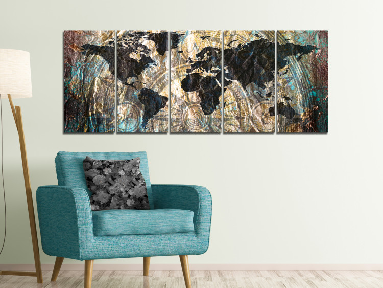 Canvas Print Cutout Continents (5-piece) - Unusual World Map with Compass 105767 additionalImage 3