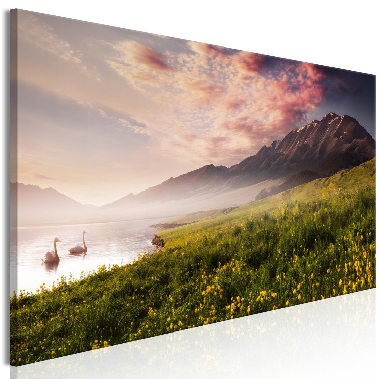 Canvas Art Print Lake Sayram (1-part) Narrow - Meadow Landscape with Mountain View 108467 additionalImage 2