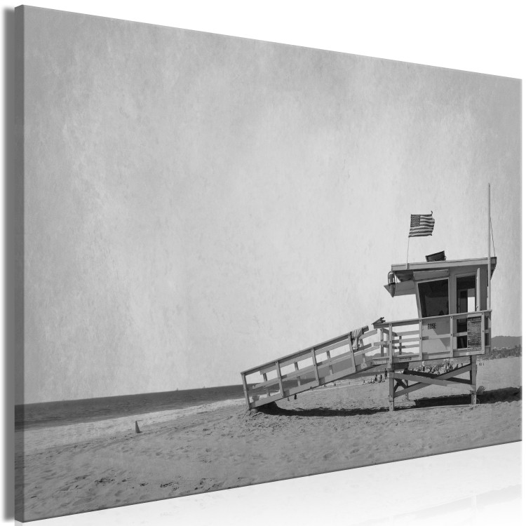 Canvas Print Safety- black and white photograph of a lifeguard booth on the beach 116367 additionalImage 2
