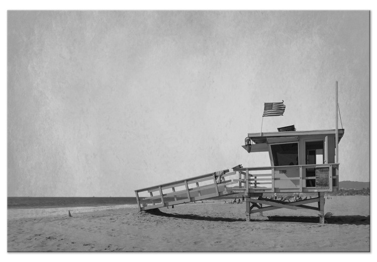 Canvas Print Safety- black and white photograph of a lifeguard booth on the beach 116367