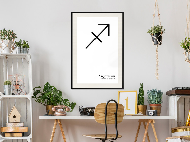 Wall Poster Sagittarius - simple black and white composition with zodiac sign and text 117067 additionalImage 22