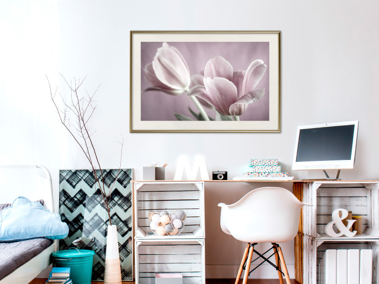 Wall Poster Pink Tulips - powdery petals of spring flowers on a pink background 117167 additionalImage 21