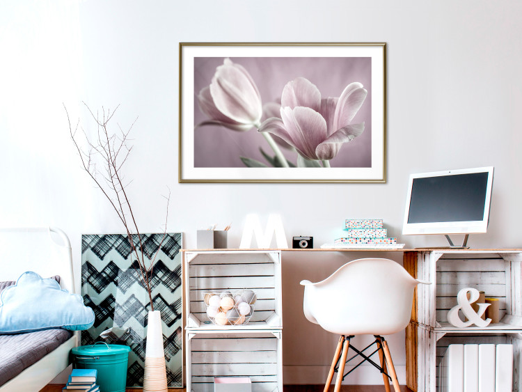 Wall Poster Pink Tulips - powdery petals of spring flowers on a pink background 117167 additionalImage 13