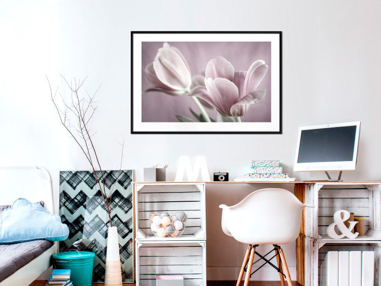 Wall Poster Pink Tulips - powdery petals of spring flowers on a pink background 117167 additionalImage 6