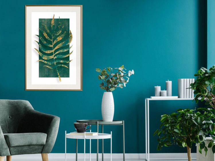 Wall Poster Exclusive Nature - composition on white with emerald-golden leaf 117567 additionalImage 22