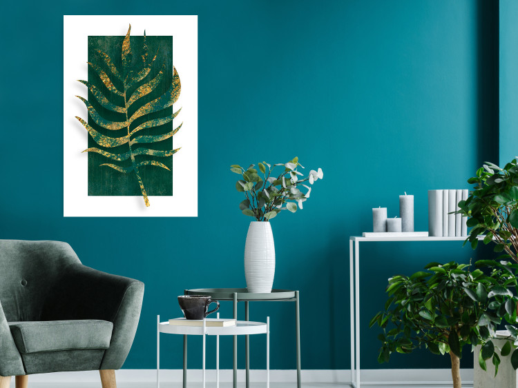 Wall Poster Exclusive Nature - composition on white with emerald-golden leaf 117567 additionalImage 20