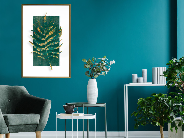 Wall Poster Exclusive Nature - composition on white with emerald-golden leaf 117567 additionalImage 15