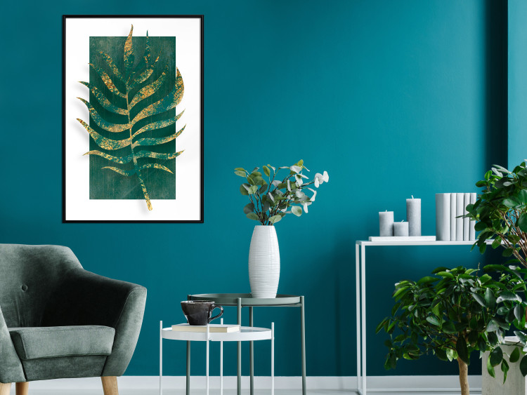 Wall Poster Exclusive Nature - composition on white with emerald-golden leaf 117567 additionalImage 5