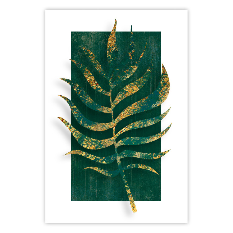 Wall Poster Exclusive Nature - composition on white with emerald-golden leaf 117567