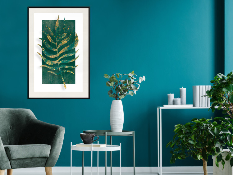 Wall Poster Exclusive Nature - composition on white with emerald-golden leaf 117567 additionalImage 23