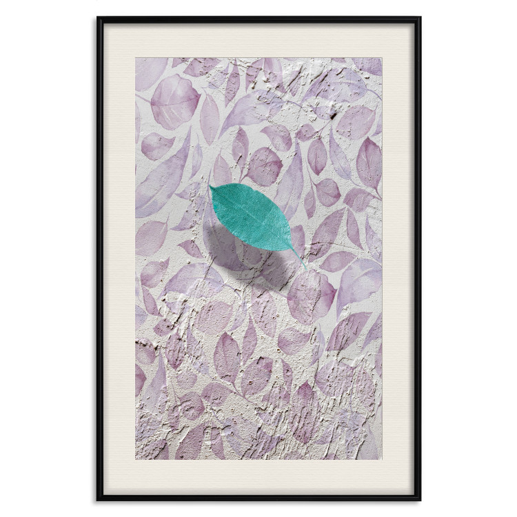 Poster Whisper of Space - turquoise-pink botanical composition with leaves 118267 additionalImage 18