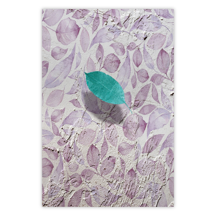 Poster Whisper of Space - turquoise-pink botanical composition with leaves 118267
