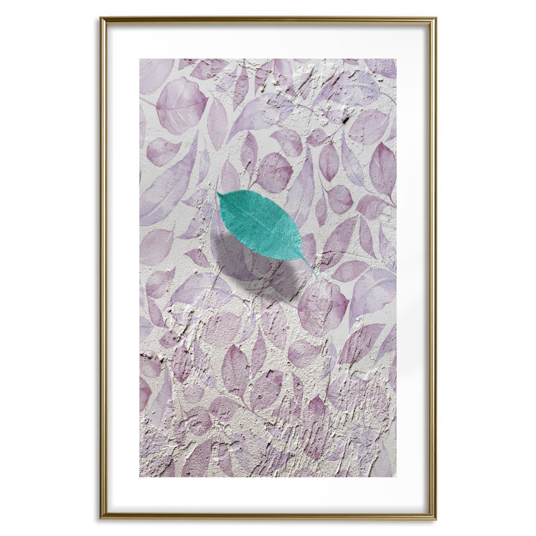 Poster Whisper of Space - turquoise-pink botanical composition with leaves 118267 additionalImage 16