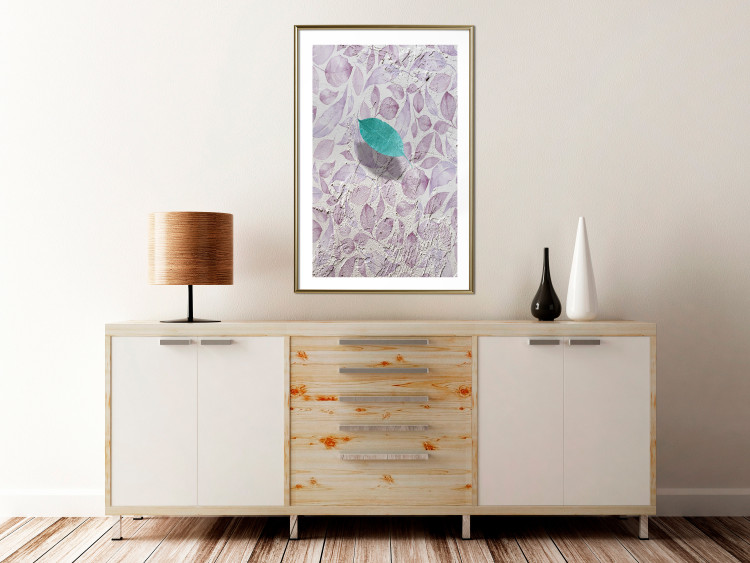 Poster Whisper of Space - turquoise-pink botanical composition with leaves 118267 additionalImage 15