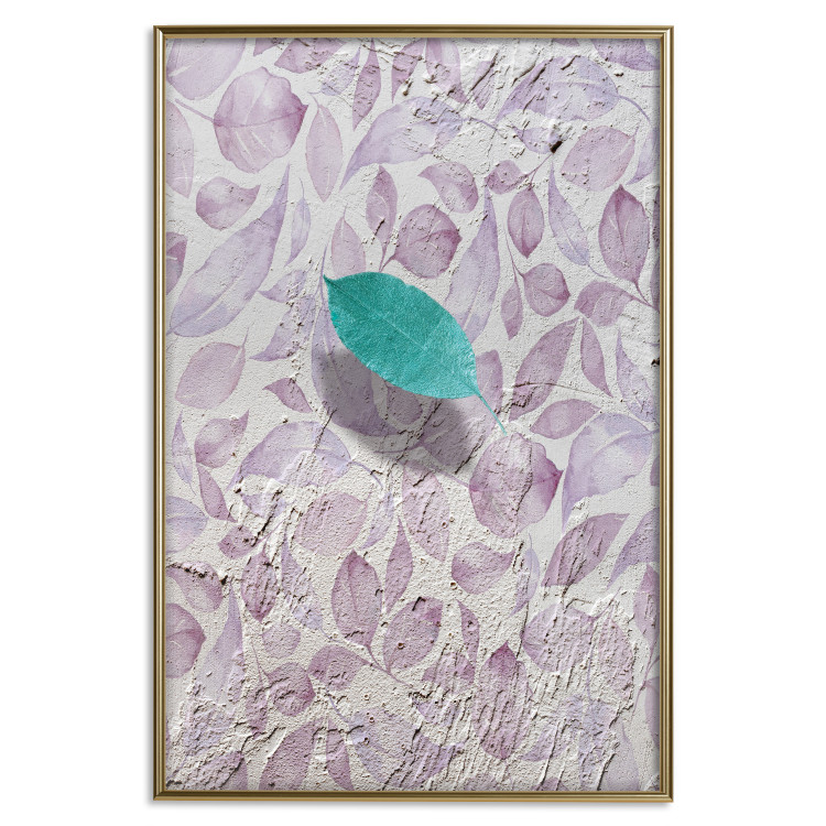 Poster Whisper of Space - turquoise-pink botanical composition with leaves 118267 additionalImage 16