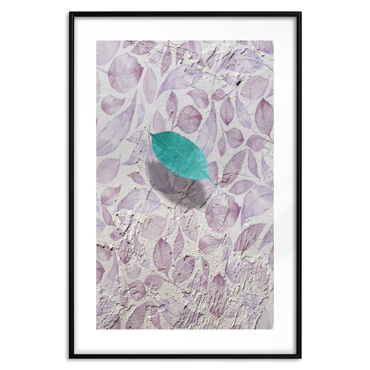 Poster Whisper of Space - turquoise-pink botanical composition with leaves 118267 additionalImage 15