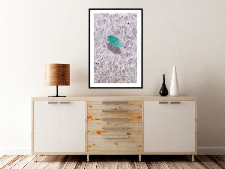 Poster Whisper of Space - turquoise-pink botanical composition with leaves 118267 additionalImage 14