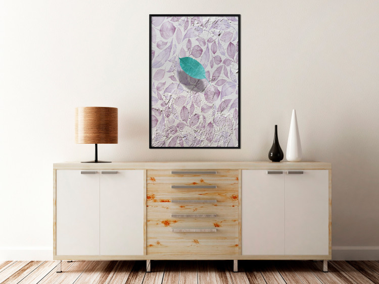 Poster Whisper of Space - turquoise-pink botanical composition with leaves 118267 additionalImage 4