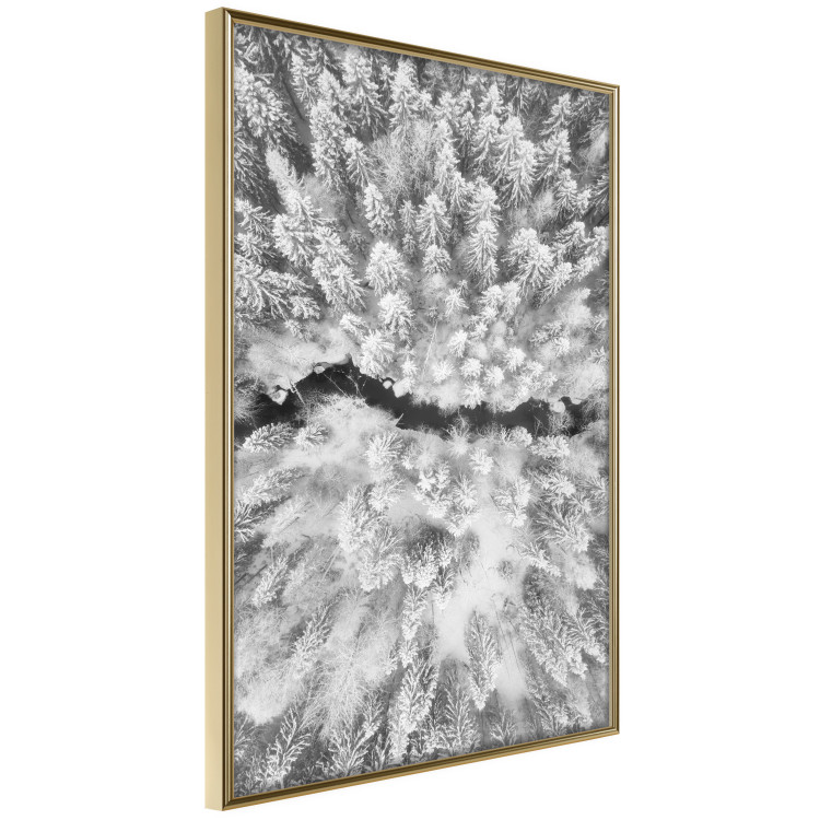 Poster Cold Stream - black and white winter landscape of a snow-covered forest 123367 additionalImage 14