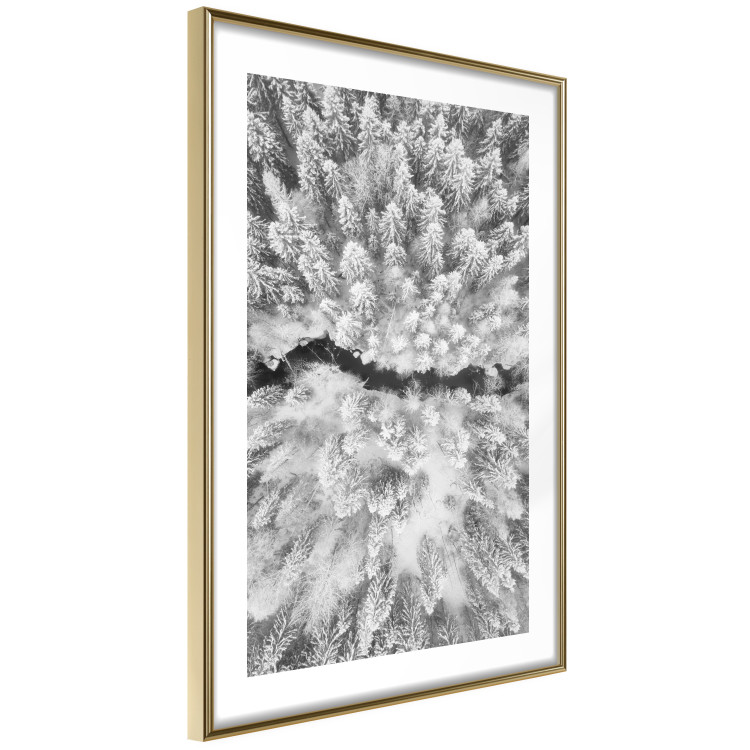 Poster Cold Stream - black and white winter landscape of a snow-covered forest 123367 additionalImage 8