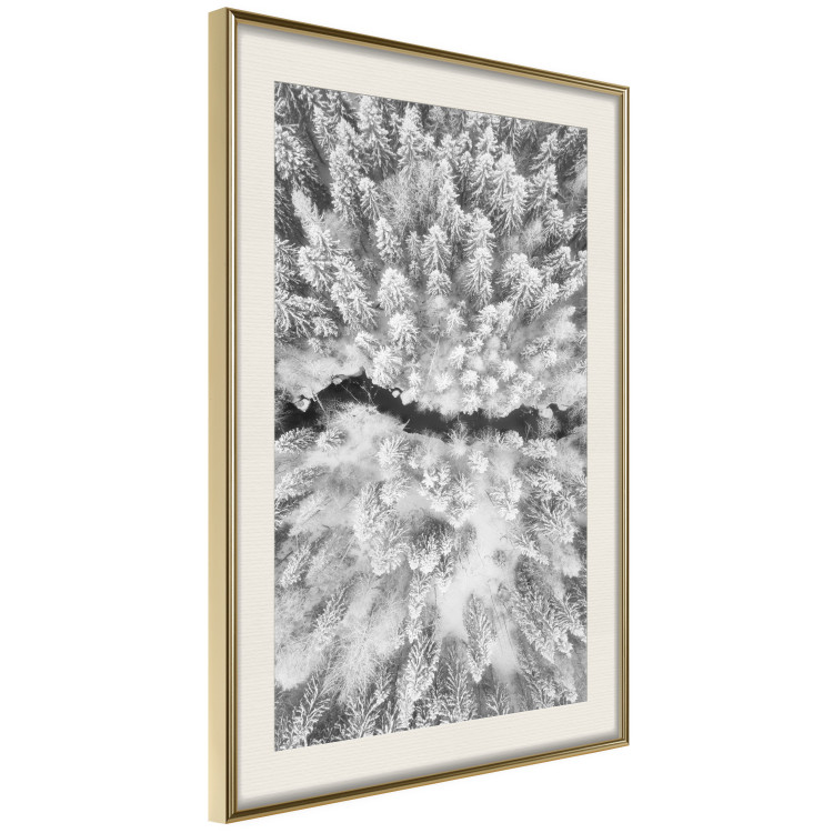 Poster Cold Stream - black and white winter landscape of a snow-covered forest 123367 additionalImage 2