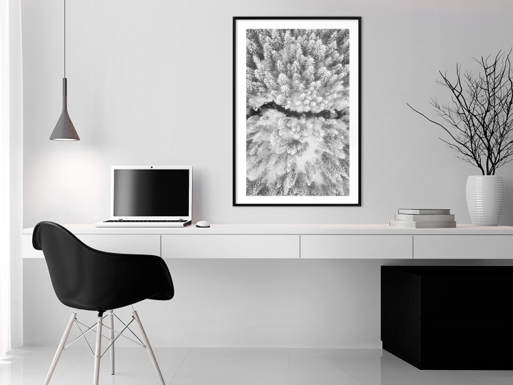 Poster Cold Stream - black and white winter landscape of a snow-covered forest 123367 additionalImage 6