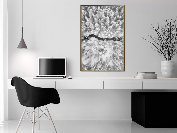 Poster Cold Stream - black and white winter landscape of a snow-covered forest 123367 additionalImage 7