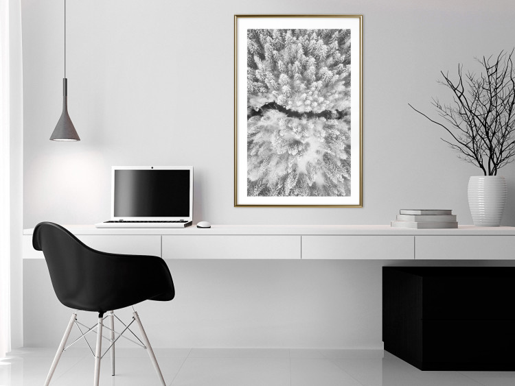 Poster Cold Stream - black and white winter landscape of a snow-covered forest 123367 additionalImage 15