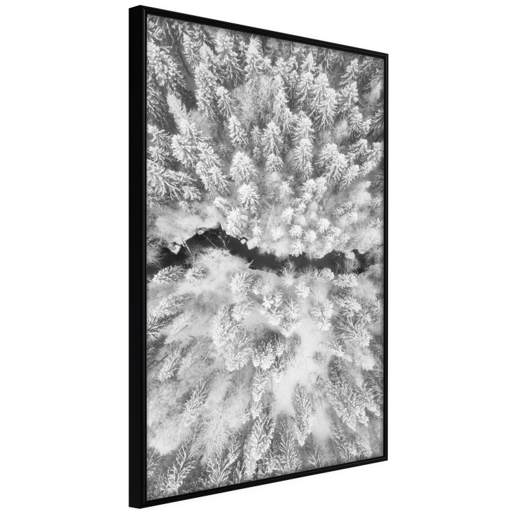 Poster Cold Stream - black and white winter landscape of a snow-covered forest 123367 additionalImage 12