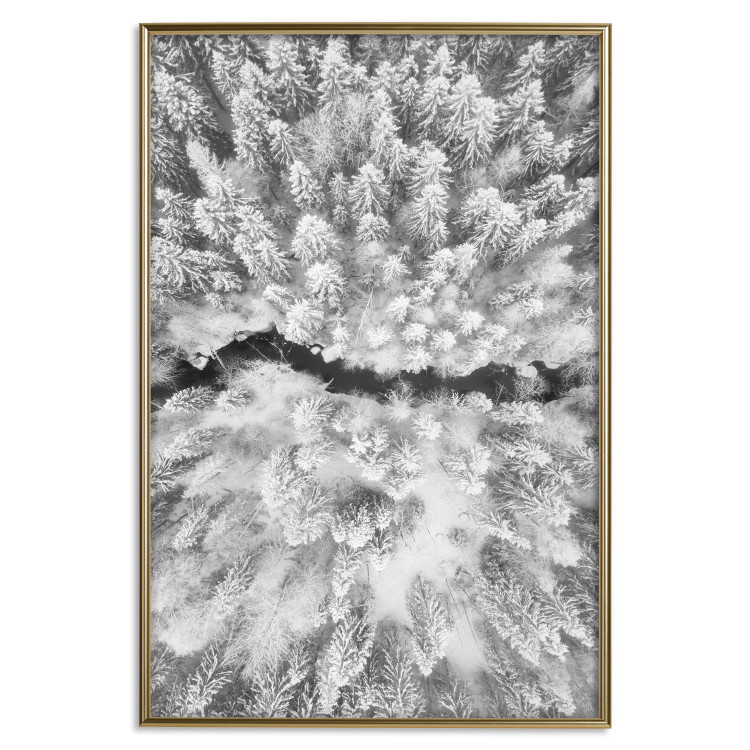 Poster Cold Stream - black and white winter landscape of a snow-covered forest 123367 additionalImage 20