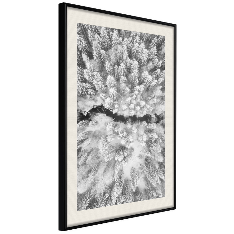 Poster Cold Stream - black and white winter landscape of a snow-covered forest 123367 additionalImage 3