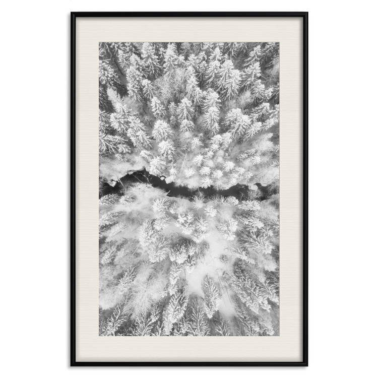Poster Cold Stream - black and white winter landscape of a snow-covered forest 123367 additionalImage 18