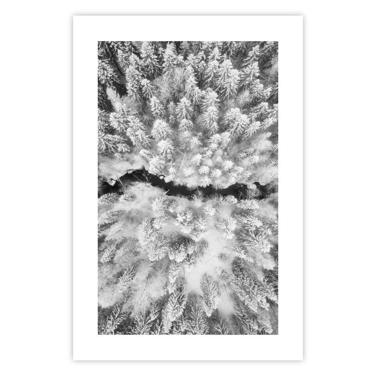 Poster Cold Stream - black and white winter landscape of a snow-covered forest 123367 additionalImage 25