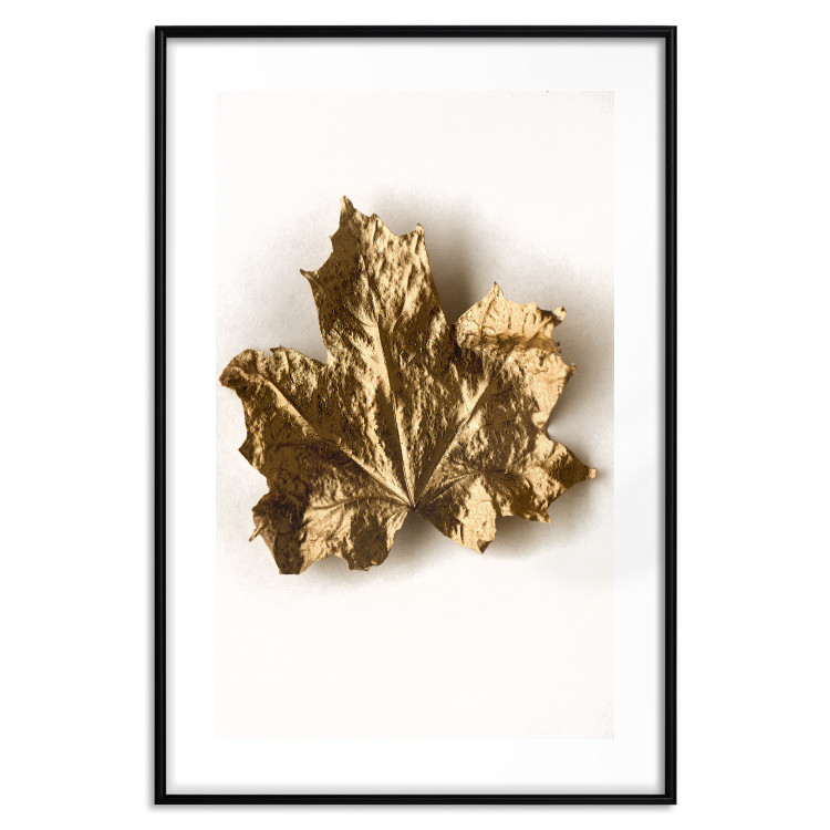 Wall Poster Golden Maple - leaf covered with a thin layer of gold lying on white background 124967 additionalImage 26