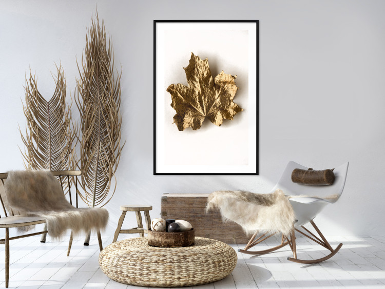 Wall Poster Golden Maple - leaf covered with a thin layer of gold lying on white background 124967 additionalImage 4
