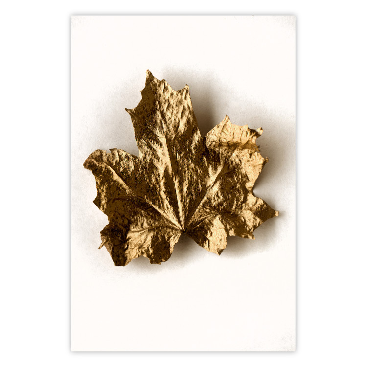 Wall Poster Golden Maple - leaf covered with a thin layer of gold lying on white background 124967