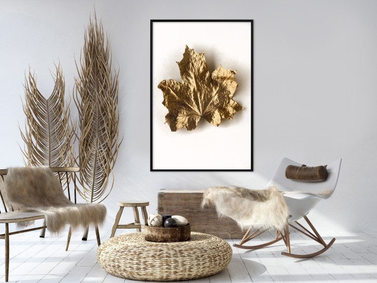 Wall Poster Golden Maple - leaf covered with a thin layer of gold lying on white background 124967 additionalImage 3