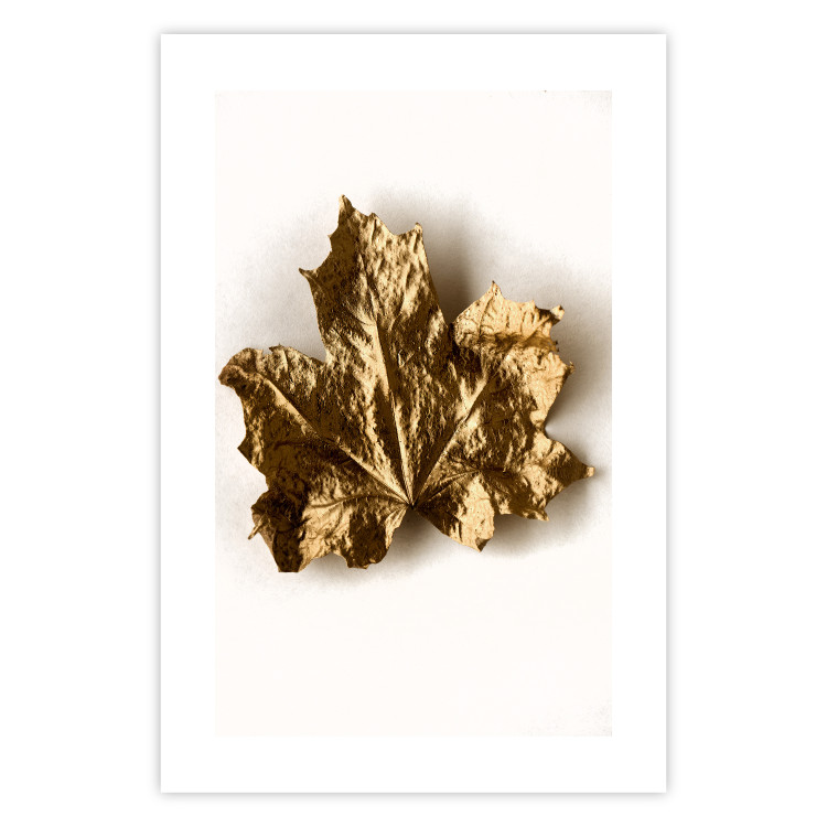 Wall Poster Golden Maple - leaf covered with a thin layer of gold lying on white background 124967 additionalImage 18
