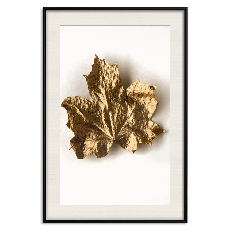 Wall Poster Golden Maple - leaf covered with a thin layer of gold lying on white background 124967 additionalImage 23