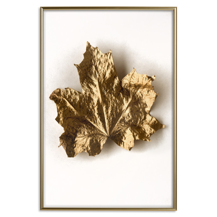 Wall Poster Golden Maple - leaf covered with a thin layer of gold lying on white background 124967 additionalImage 25