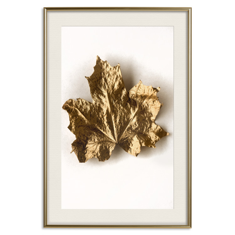 Wall Poster Golden Maple - leaf covered with a thin layer of gold lying on white background 124967 additionalImage 24