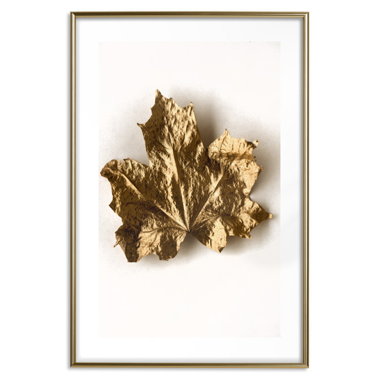 Wall Poster Golden Maple - leaf covered with a thin layer of gold lying on white background 124967 additionalImage 27
