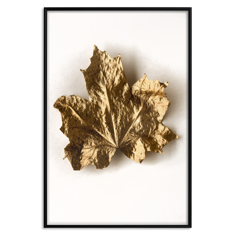 Wall Poster Golden Maple - leaf covered with a thin layer of gold lying on white background 124967 additionalImage 19