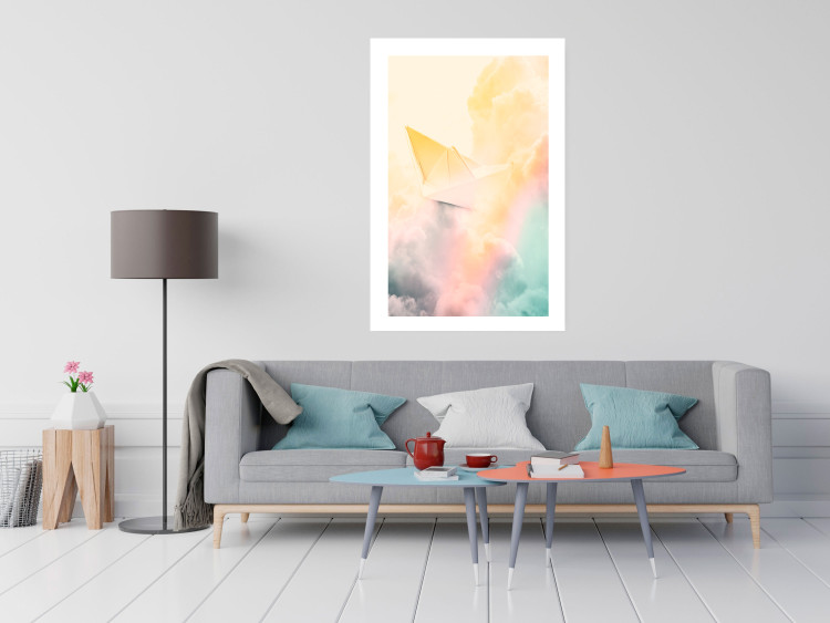 Wall Poster Origami - paper boat in cloud of clouds in a colorful rainbow motif 125667 additionalImage 2