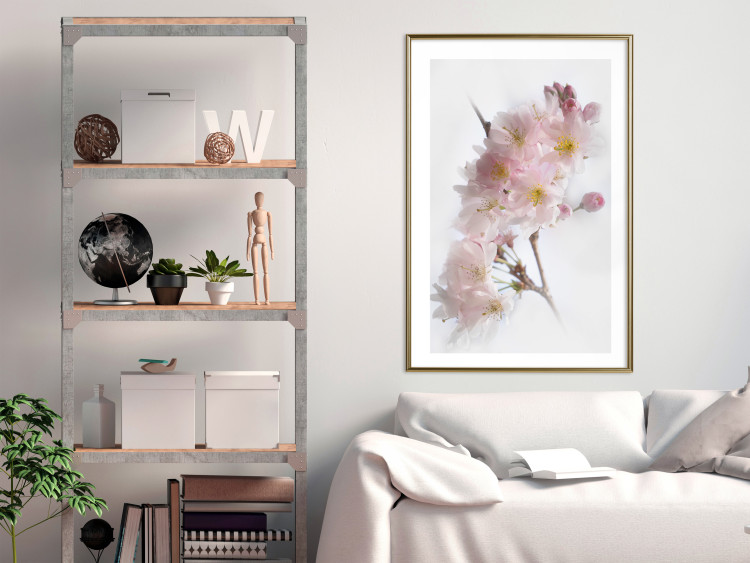 Wall Poster Spring in Japan - branch with pink flowers on a bright white background 125867 additionalImage 13