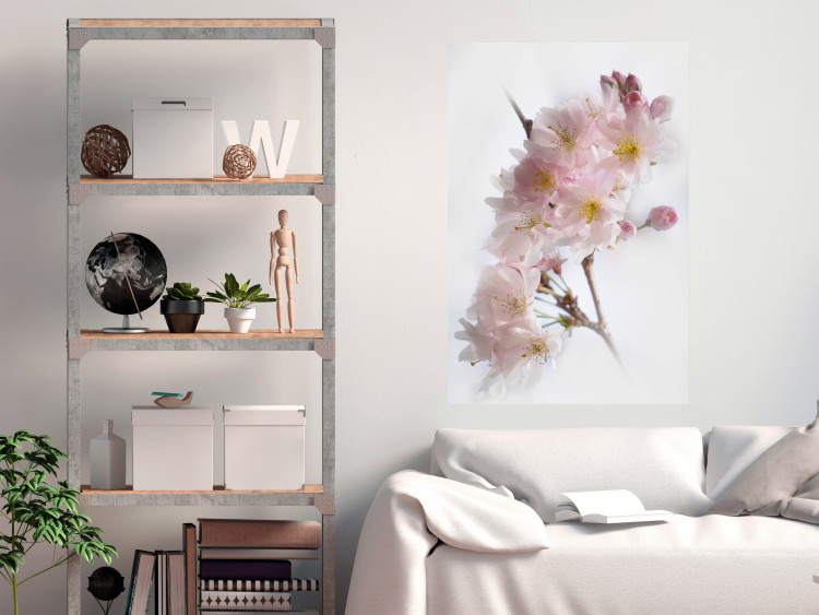 Wall Poster Spring in Japan - branch with pink flowers on a bright white background 125867 additionalImage 17
