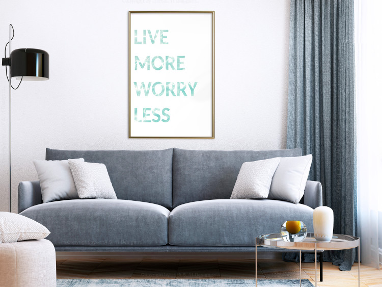 Wall Poster Live More Worry Less - blue English inscription on white background 128367 additionalImage 7